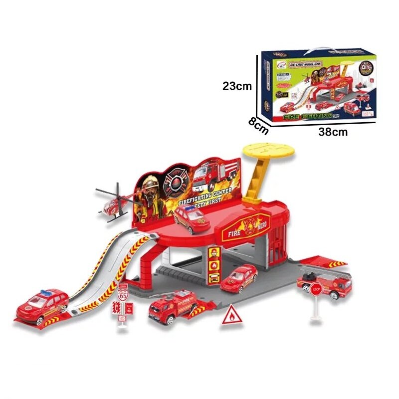 Kinder Montiert Parkplatz Spielzeug Kunststoff Split Joint Parkplatz Legierung Taxi Ingenieur Auto Slide Track Station
