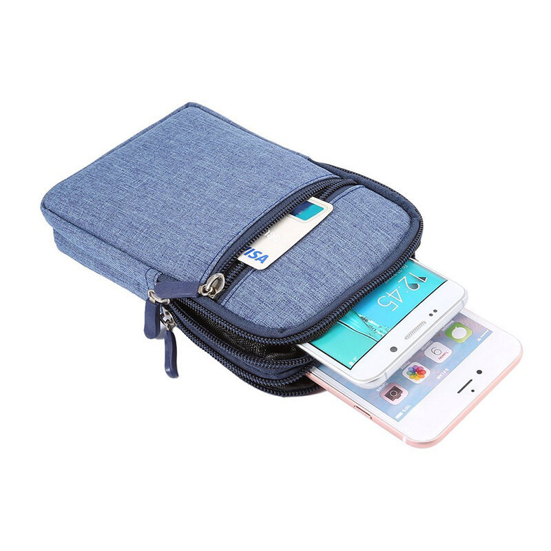 Tas Pinggang tetap, dompet ponsel kanvas, tas pinggang, tas penyimpanan, tas kartu dengan kait pengunci dan kantong ritsleting