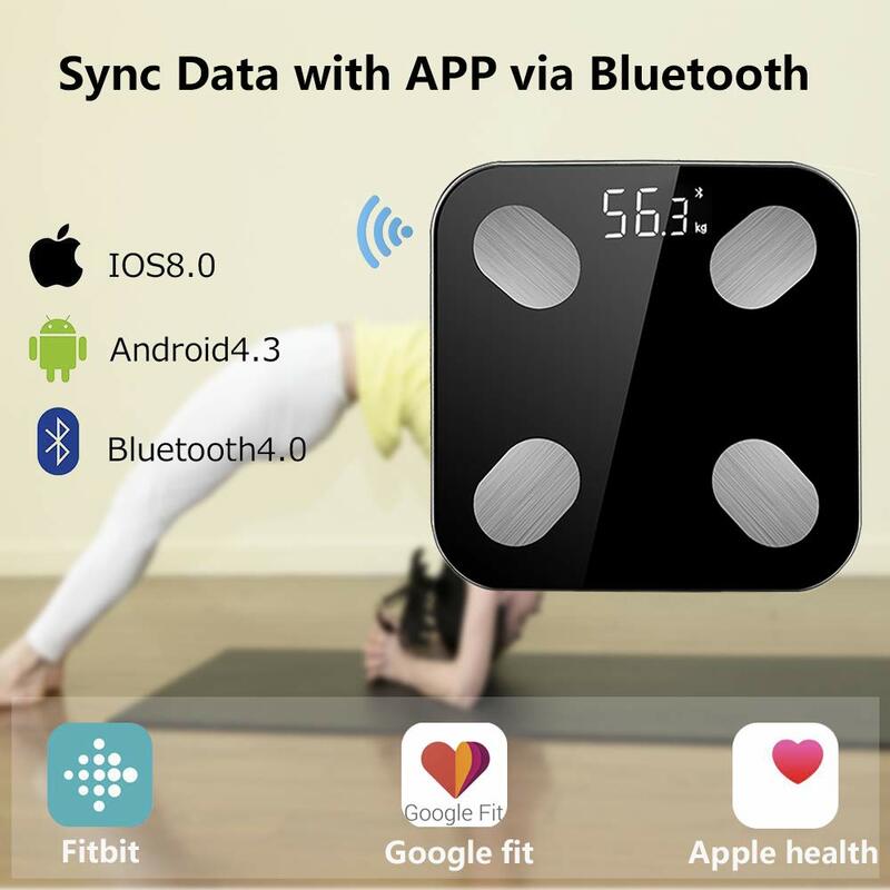 Báscula de baño de peso corporal Digital con tecnología de paso Bluetooth Smart Body Fat elegante negro herramientas de medición Básculas