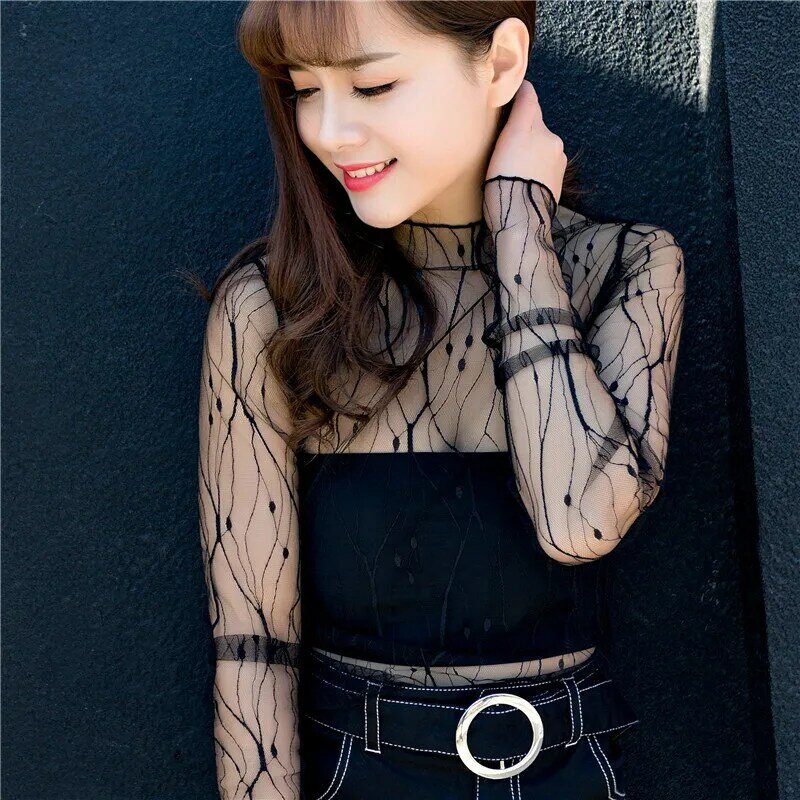 Blusa feminina manga comprida listrada, camisa feminina sexy preta