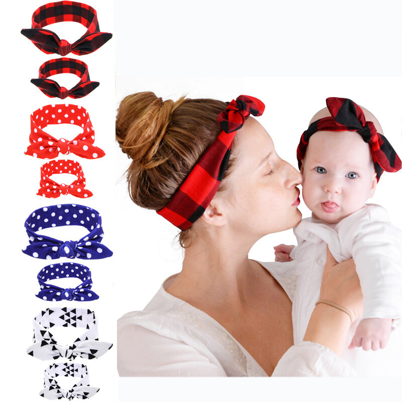 New Colorful Boho Newborn Toddler Headband Ribbon Elastic Cloth 2Pcs/Set Mother Baby Headdress Kids Girl Bow Knot Hair Bands