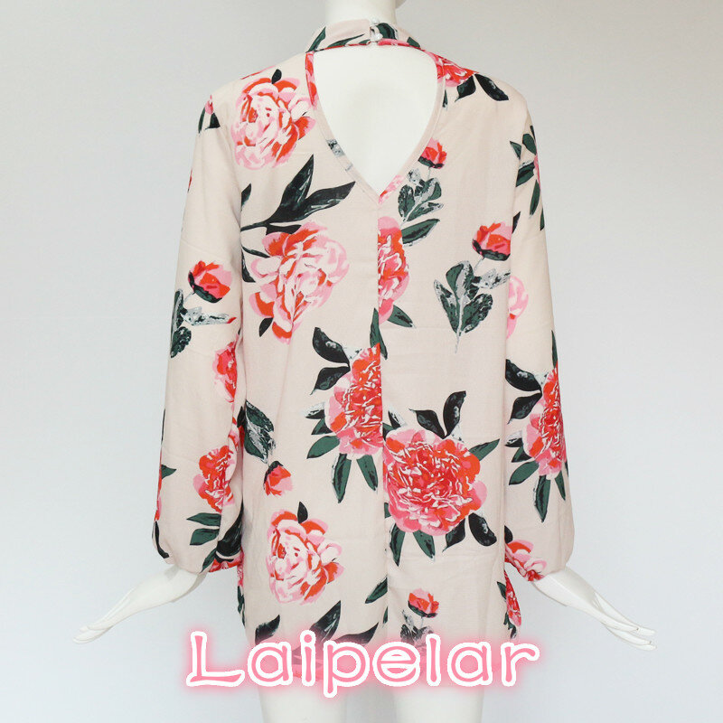 Blusa de chifón con estampado Floral para verano, camisa holgada informal de manga larga con cuello en V, talla grande