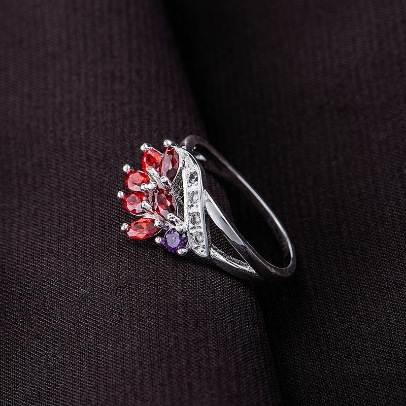 Groothandel Zilveren Ring, Zilveren Sieraden, Rode Ingelegd Graceful/Chxakzea Dzfamqma LQ-R572