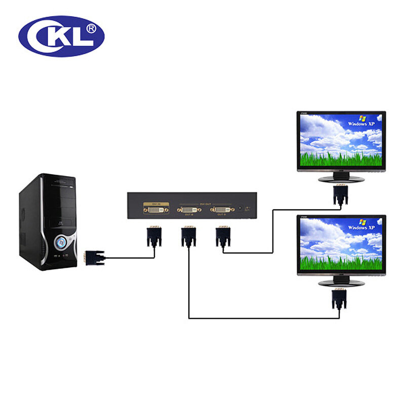 CKL-92E 2 Port DVI Splitter 1x2 Kotak Distributor Sinyal DVI