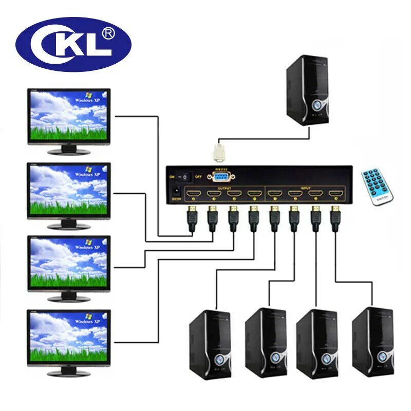 CKL-444H 4 dalam 4 HDMI Beralih Splitter IR Remote Dukungan RS232 3D 1080 P untuk PS3 PS4 Xbox 360 PC DV DVD HDTV Logam