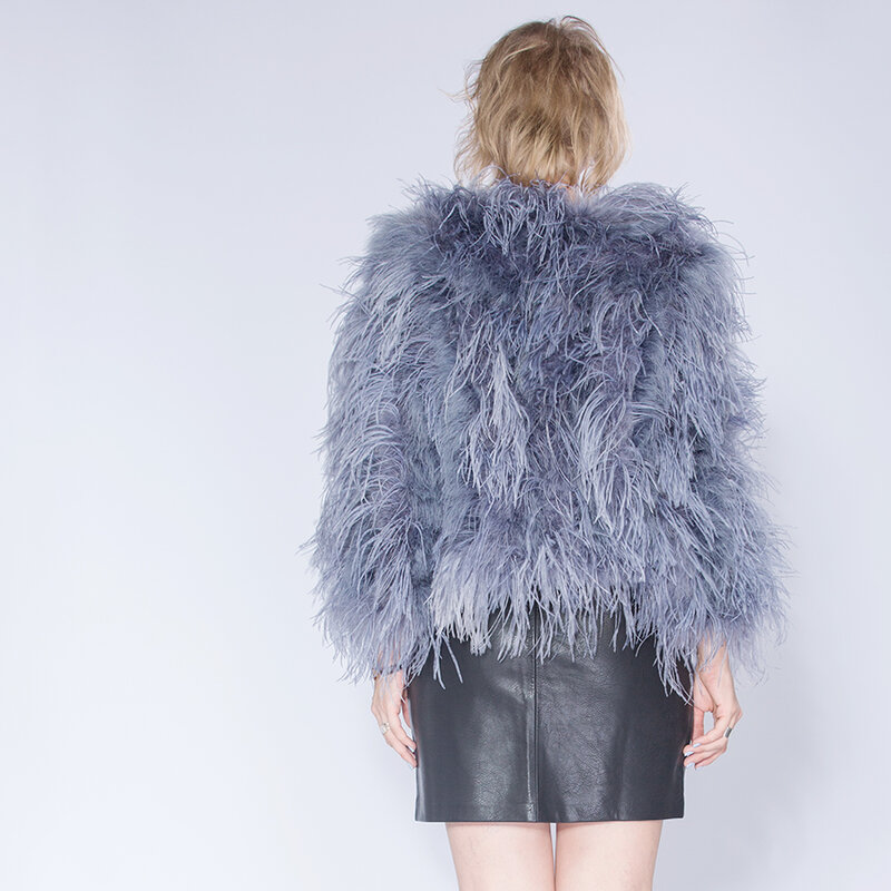 Jaket Bulu Burung Unta Musim Dingin Mantel Bulu Bulu Kasual Lengan Panjang Australia Impor Bulu Burung Unta Jaket Wanita Klub Malam Mantel