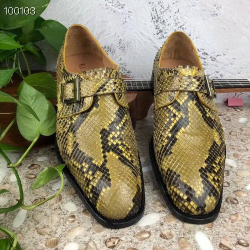 100% echte reale echtes python haut kleid männer schuh luxus qualität gelb gold farbe mit rindsleder haut futter kostenloser versand