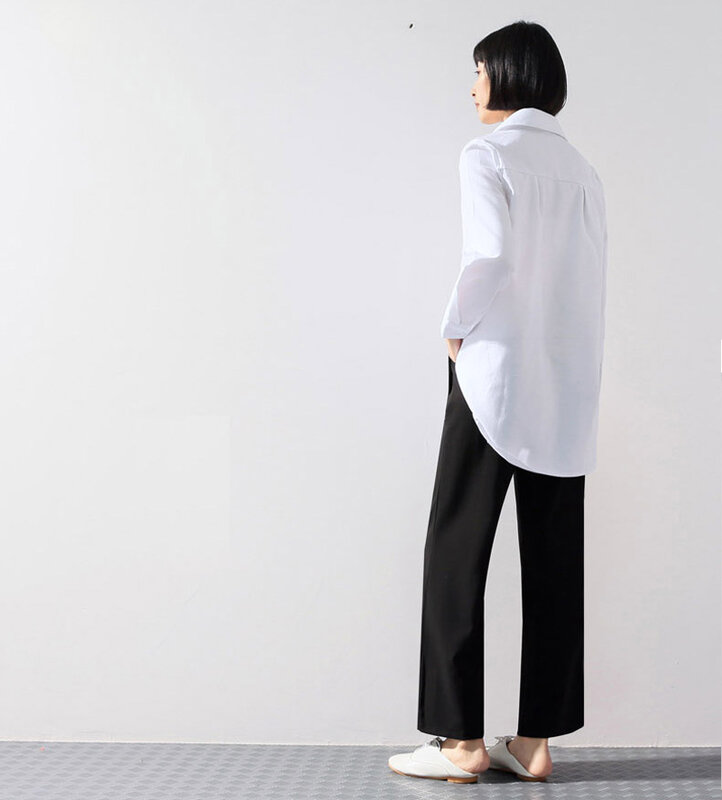 ผู้หญิง Plus ขนาดเสื้อโค้งโค้งผ้าลินินผ้าฝ้ายเสื้อหญิงเปิดลงปลอกคอหลวม Oversize เสื้อสีขาว