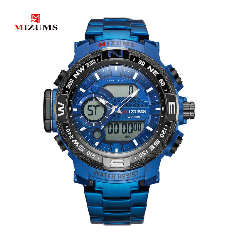 MIZUMS Luxury Brand Men Waterproof Sport Watches Men's Digital Quartz Clock Black Steel Wrist Watch Military Relogio Masculino