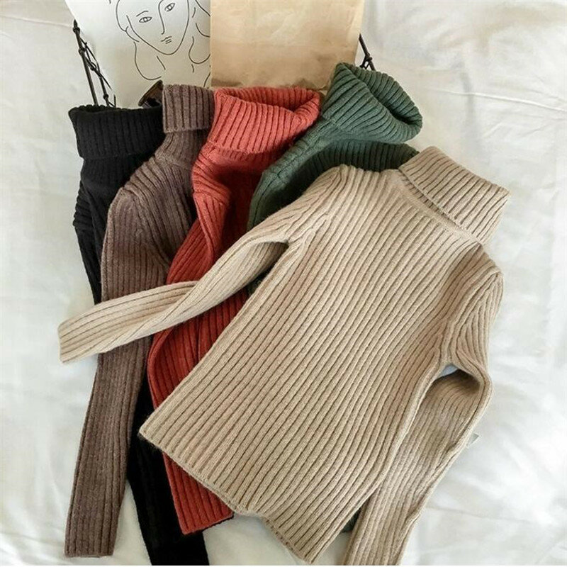 Baby Girls Winter Turtleneck Knitted Sweaters Clothes 2023 Autumn Children Boys Pullover Kids Knitwear