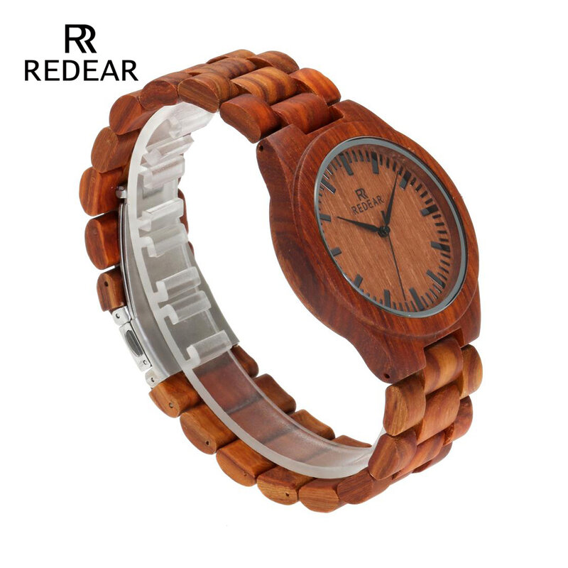 Redear oem personalizar relógio masculino relógios de madeira completa sandália vermelha relógio de pulso de madeira design simples vida relógio de quartzo para homem