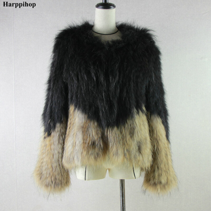Harppihop * 2018 casaco feminino com pele de guaxinim natural, jaqueta feminina