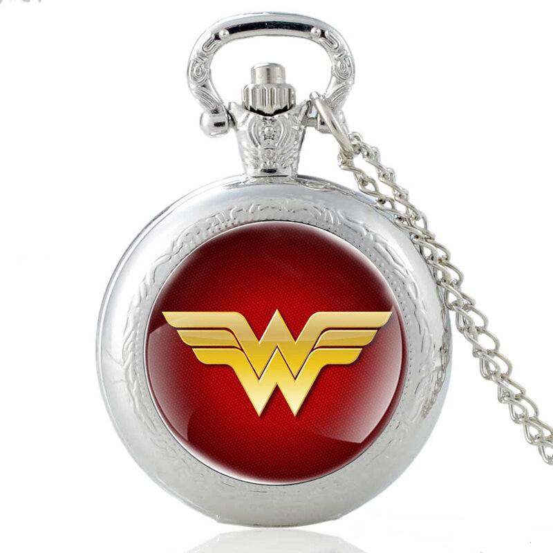 Nowości Vintage Wonder Woman czarny kwarc kieszonkowy zegarek Retro mężczyźni naszyjnik damski z wisiorkiem zegarki świąteczne prezenty