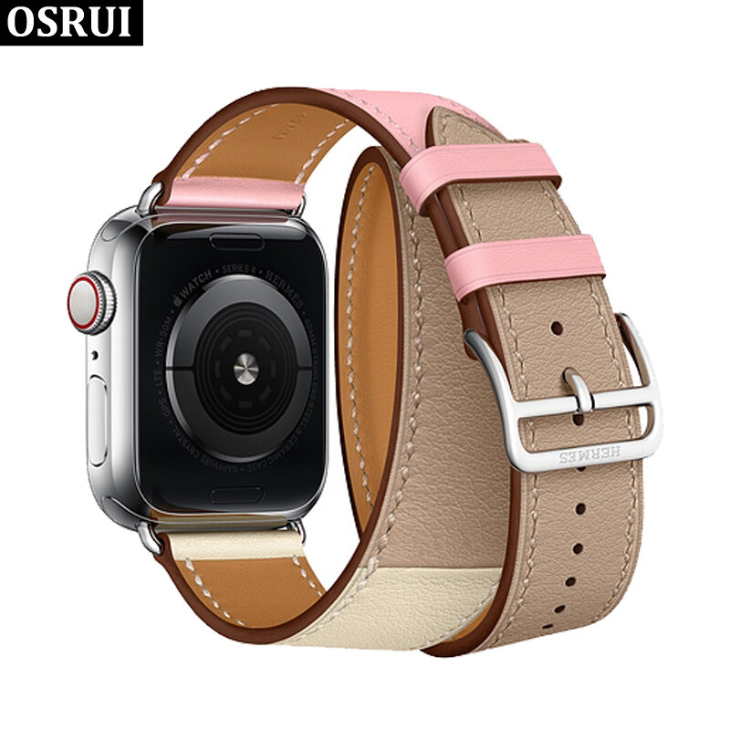 Ремешок для Apple Watch, 44 мм, 40 мм, correa iwatch, 42 мм, 38 мм, 5, 4, 3, 2, кожаный двойной тур, браслет, apple watch 5, 4, аксессуары