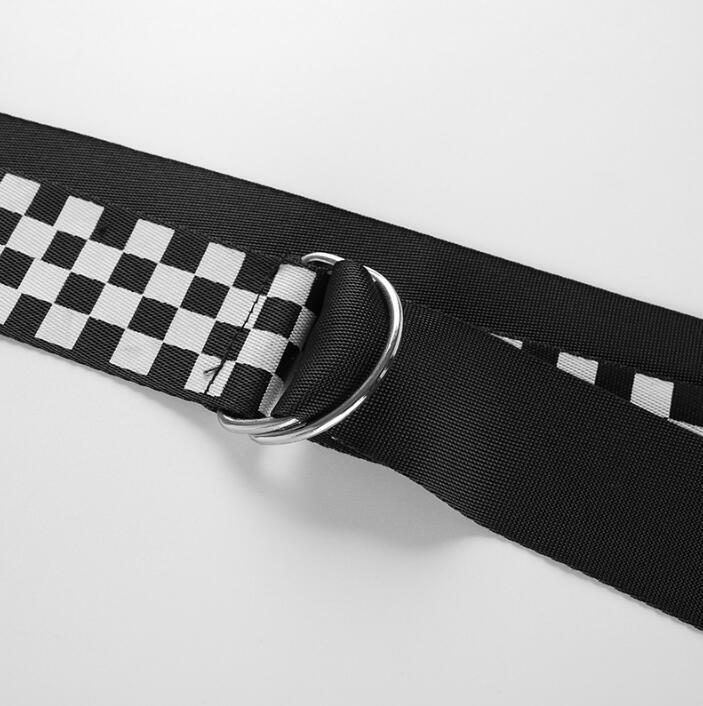 Cinturón a cuadros blanco y negro para mujer, 135cm, cinturones informales de tablero de damas