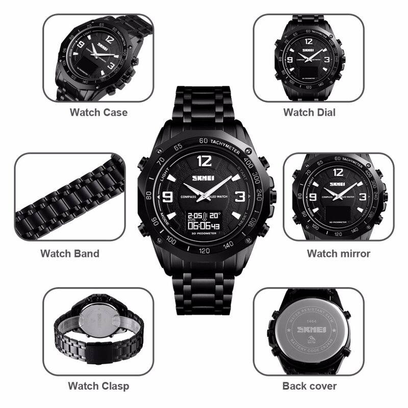 SKMEI-relojes digitales para hombre, pulsera de cuarzo deportiva con brújula militar, cuenta atrás, impermeable, alarma, cálculo de calorías
