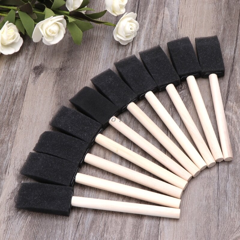 10Pcs Sponge Brush Wooden Handle Watercolor Oil Stain Art Craft Painting Drawing  for kids