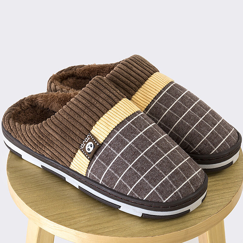 Men's Slippers 2021 Warm Plush Flock Male Slippers for Home Hard-wearing Non-slip Sewing Soft Rubber household Men Indoor shoes