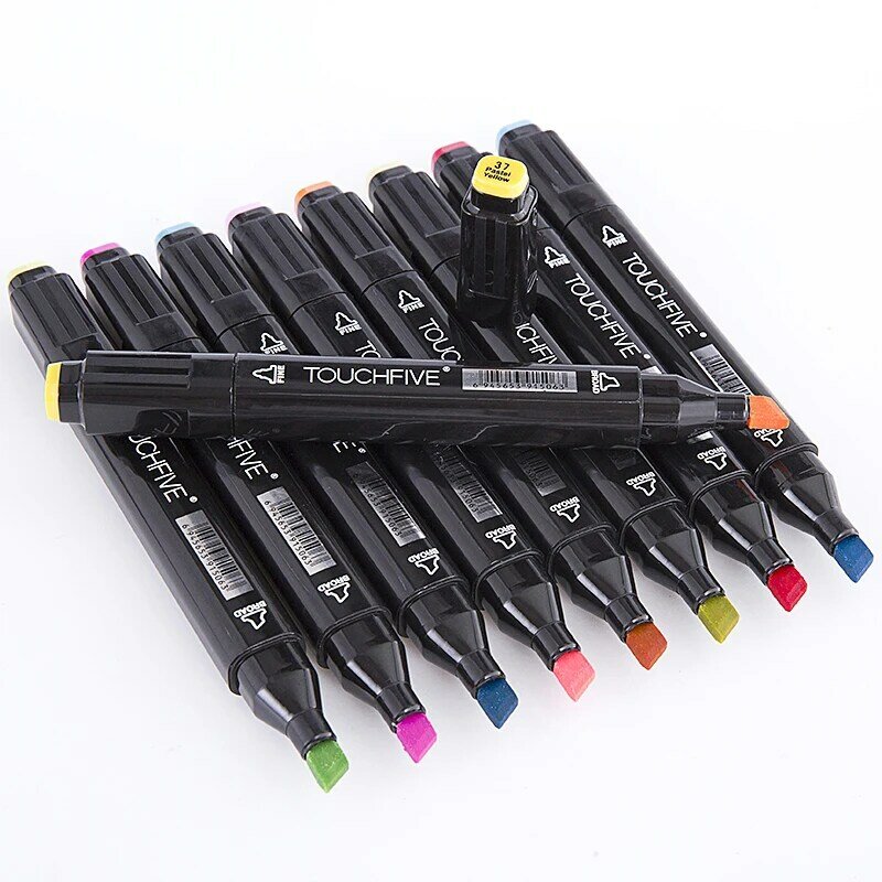 touchtive 24 Colors Skin Color Art Markers Double Headed Alcohol Oil Based Sketching Brush Marker Pen Artist School Art Supplies