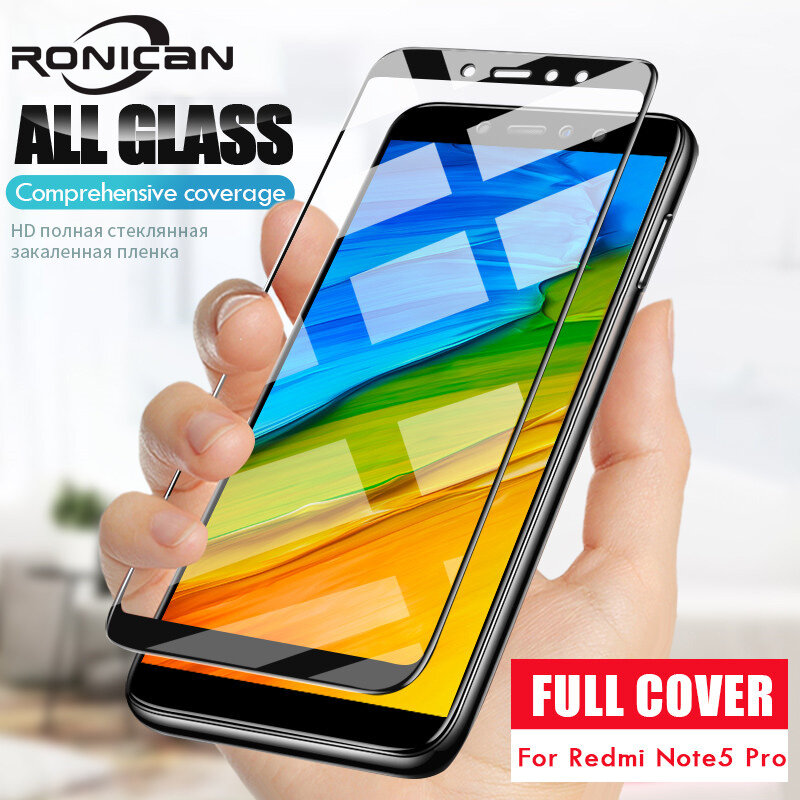 Para xiaomi Redmi Note 5 Pro protector de pantalla cubierta completa película protectora blanca y negra para xiaomi Redmi 5 Plus funda de vidrio templado