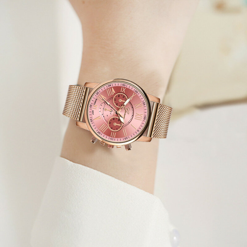 제네바 여성 럭셔리 브랜드 스테인레스 스틸 여성 시계 손목 시계, 스포츠 시계, 석영 손목 시계
