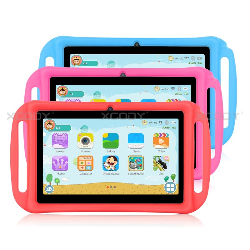 Xgody Tablet per bambini da 7 pollici per bambini Android 8.1 1GB 16GB HD doppia fotocamera portatile Tablet T702 Tablet PC staffa di copertura posteriore