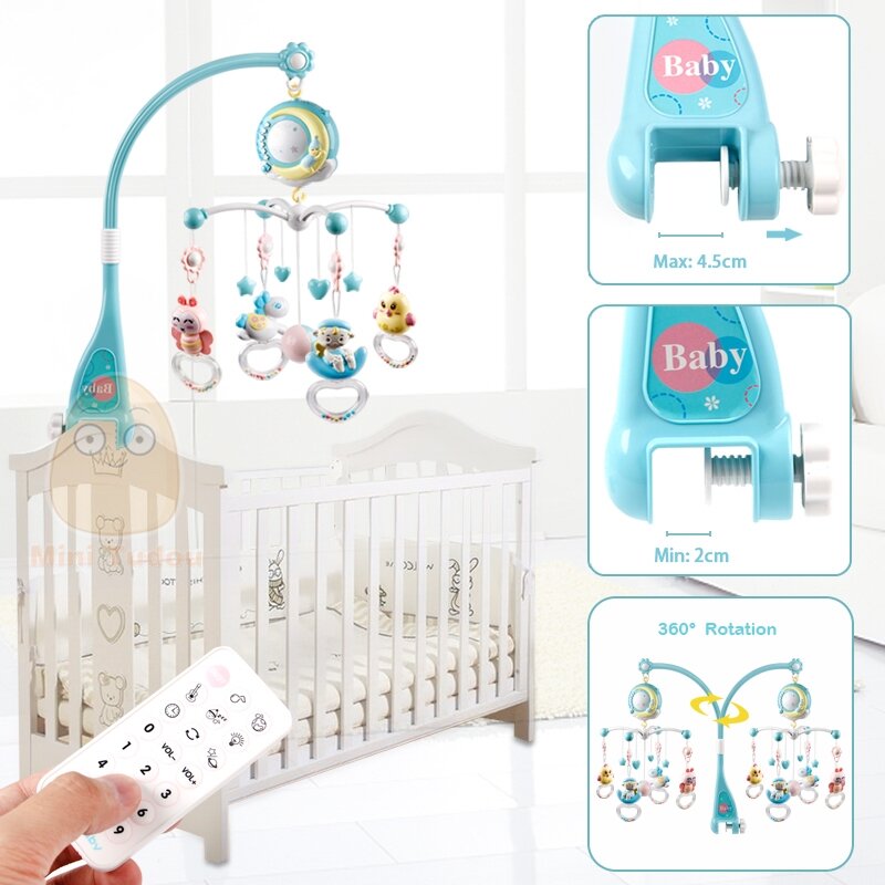Sonajeros giratorios para cuna de bebé de 0 a 12 meses, cascabelero de juguete móvil giratorio, campana para cama, caja musical, con proyección