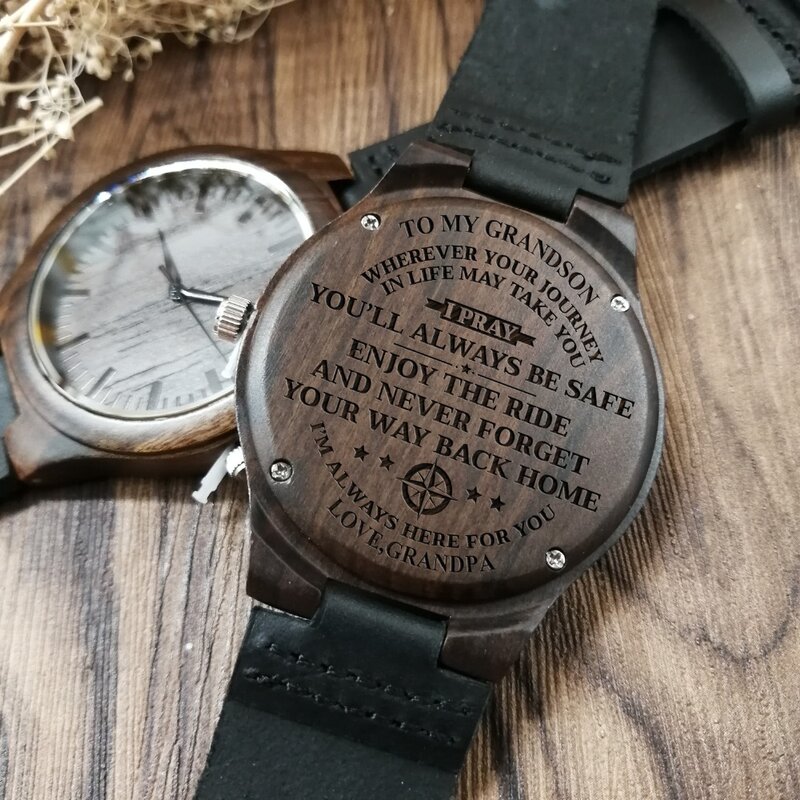 Para o meu neto-quanto você realmente se importa gravado relógio de madeira luxo relógios de quartzo automático menina pulso de madeira relógio de pulso masculino