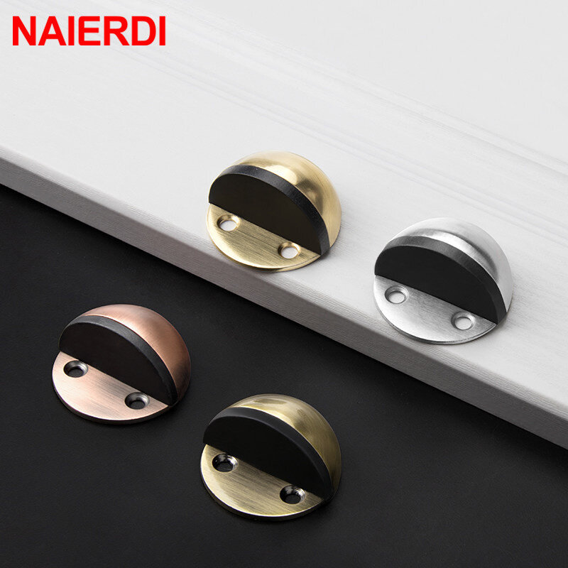 NAIERDI Non Punching Sticker Hidden Stainless Steel Rubber Door Stopper Door Holders Catch Floor Mounted Nail-free Door Stops