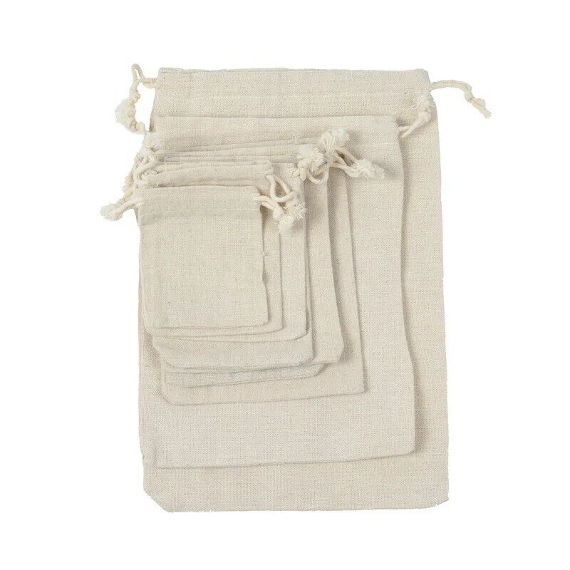 Natural White Cotton Custom Drawstring Dust Bags Covers for Handbags Cotton Shopping Bag for Promotion Shoe Packaging