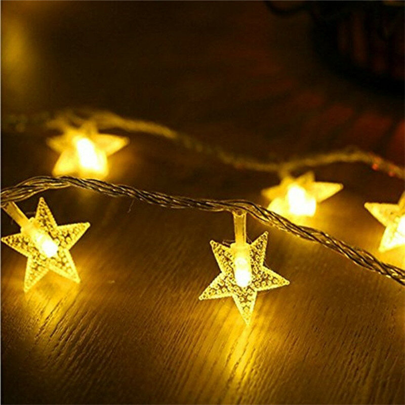Guirnalda de luces LED con forma de estrella para decoración, luces parpadeantes de 1/2/3/6M para Navidad y bodas, funciona con pilas AA