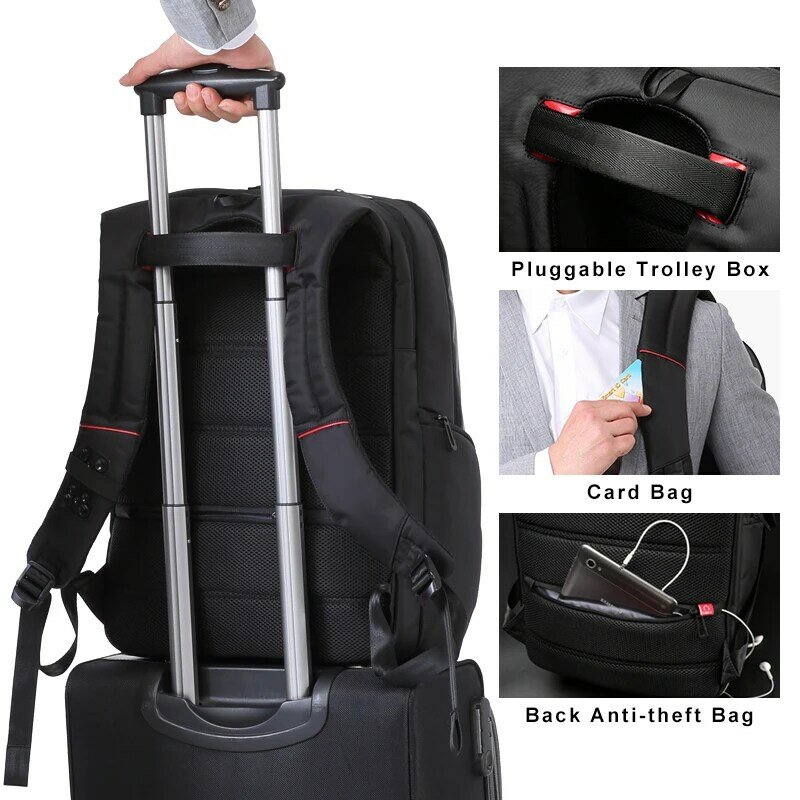 Kingsons 브랜드 노트북용 외장 USB 충전 컴퓨터 백팩, 남녀공용 도난 방지 방수 가방, 15 17