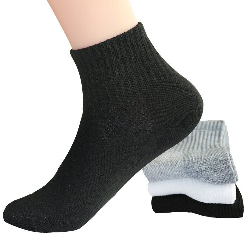 Calcetines cortos de algodón para hombre, medias de malla transpirable, informales, color blanco, negro y gris, para verano y otoño, lote de 10 unidades