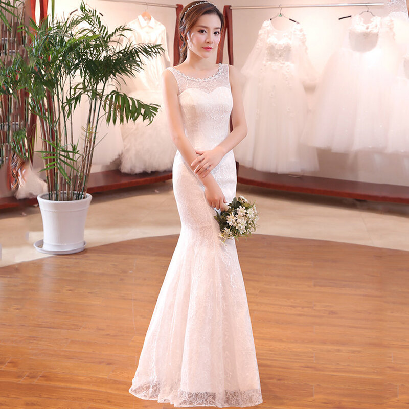 SEXY Lace Mermaid Wedding Dress Vestidos De Noiva Fotos Reais Sleeveless White Long Bridal Dresses Formal Gowns Custom Made