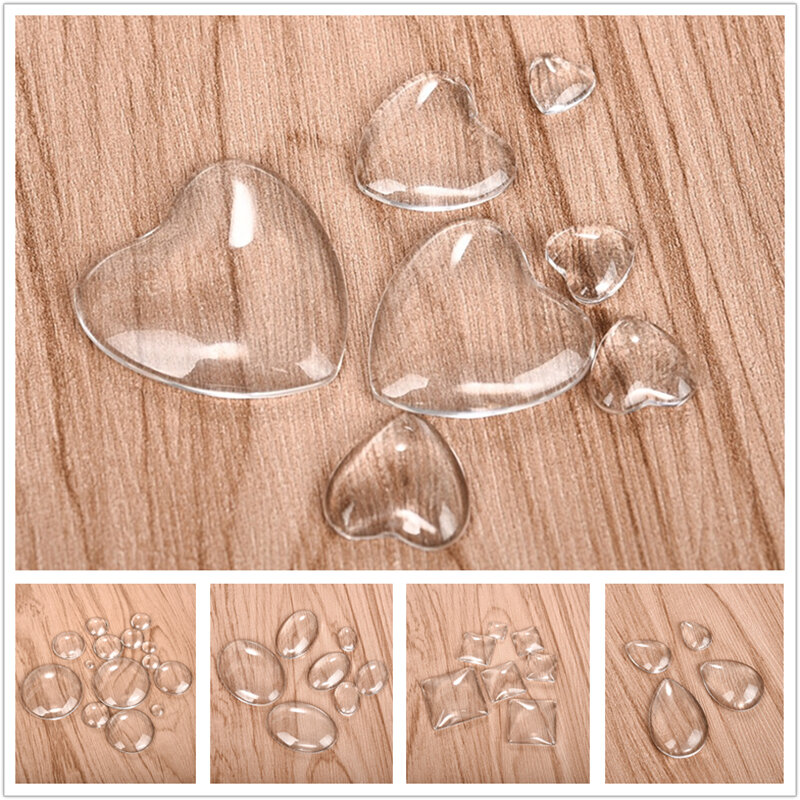라운드 타원형 사각형 심장 눈물 방울 투명 카보 숑, DIY 쥬얼리 제작 수제 펜던트 결과에 대한 평평한 뒷면 투명 유리