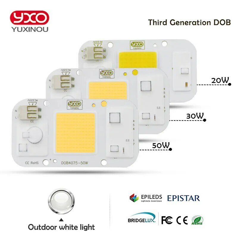 Чип YXO YUXINOU светодиод DOB, сob лампа, 50 Вт, 40 Вт, 30 Вт, 20 Вт, 10 Вт, 220 В переменного тока, не требует драйвера, умный лампочка с ИС светильник для светодиодных прожекторов «сделай сам»