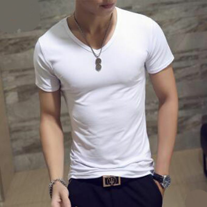 Qrxiaer mężczyźni lato T koszula wokół szyi 9 jednolity kolor czarny biały szary koszulka z krótkim rękawem trend na co dzień chłopiec szybkoschnący koszulka