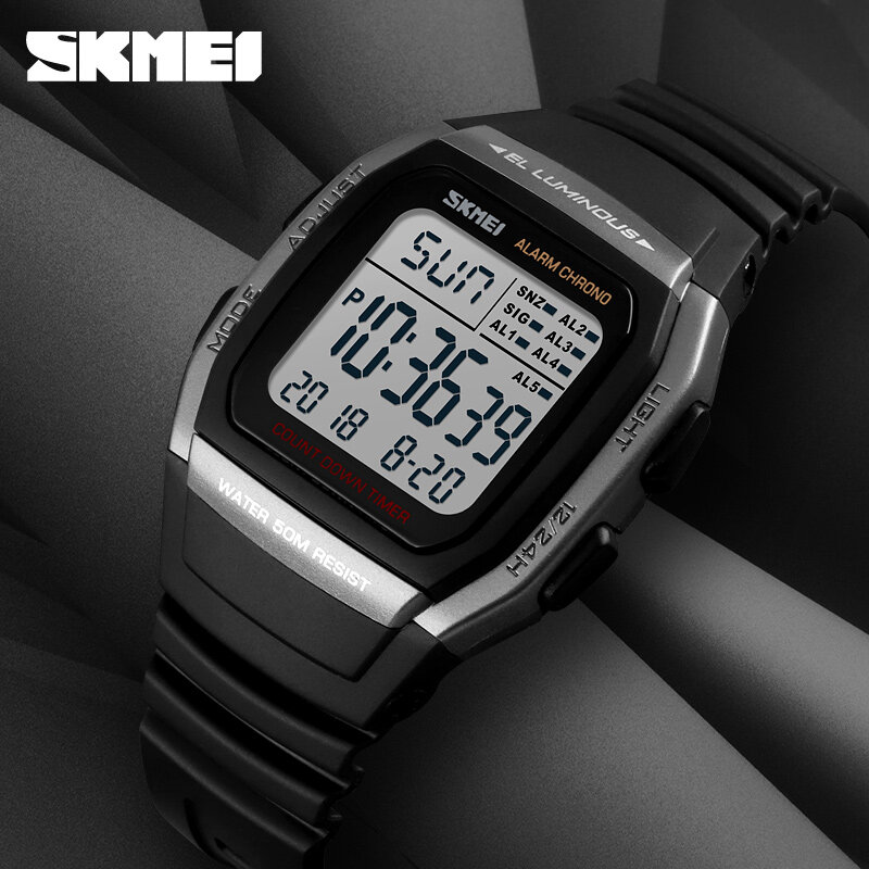 SKMEI Men Sport Digital Watch Week Display 5Bar Water Resistant Wristwatch LED Chronograph Back Light Auto Date Alarm Clock 1278
