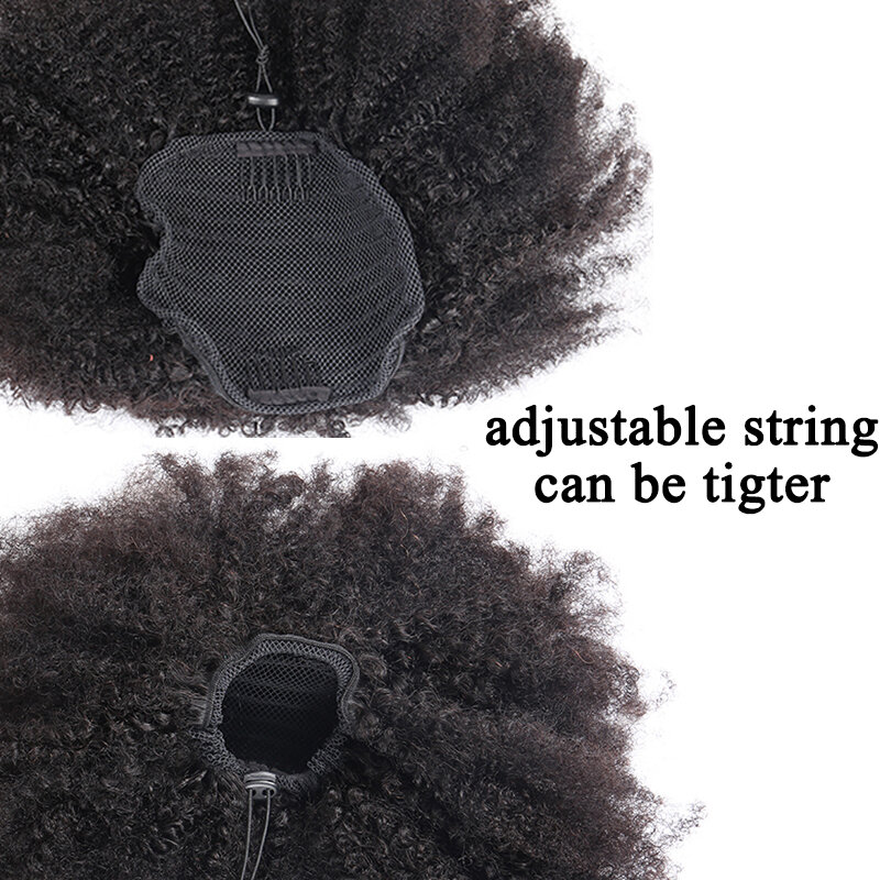 Afro Kinky Curly 포니 테일 레미 헤어 피스 여성용 Ponytails drawstring의 자연 블랙 클립 100% Human Hair Dolago Products