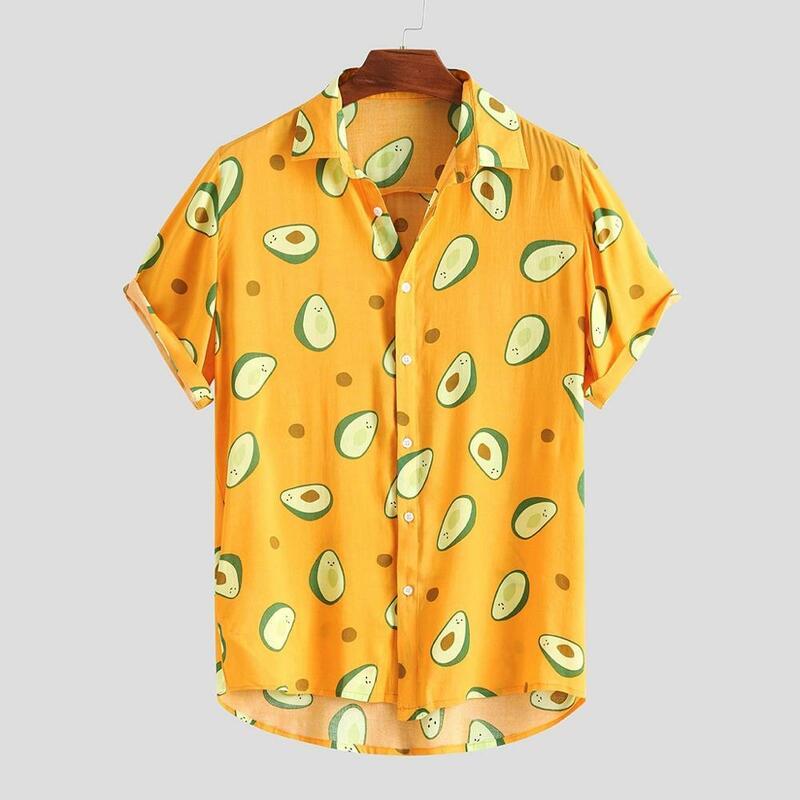 2019 새로운 도착 패션 여름 남성 캐주얼 망 느슨한 셔츠 재미 있은 인쇄 된 차례 칼라 짧은 소매 캐주얼 셔츠 M-3XL