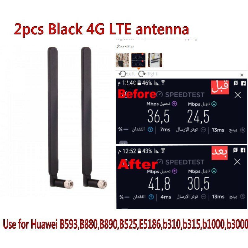 Antenne SMA mâle B593 5dBi pour routeur 4G LTE comme B593 E5186 B315 B310 B525, 2 pièces (blanc/noir)