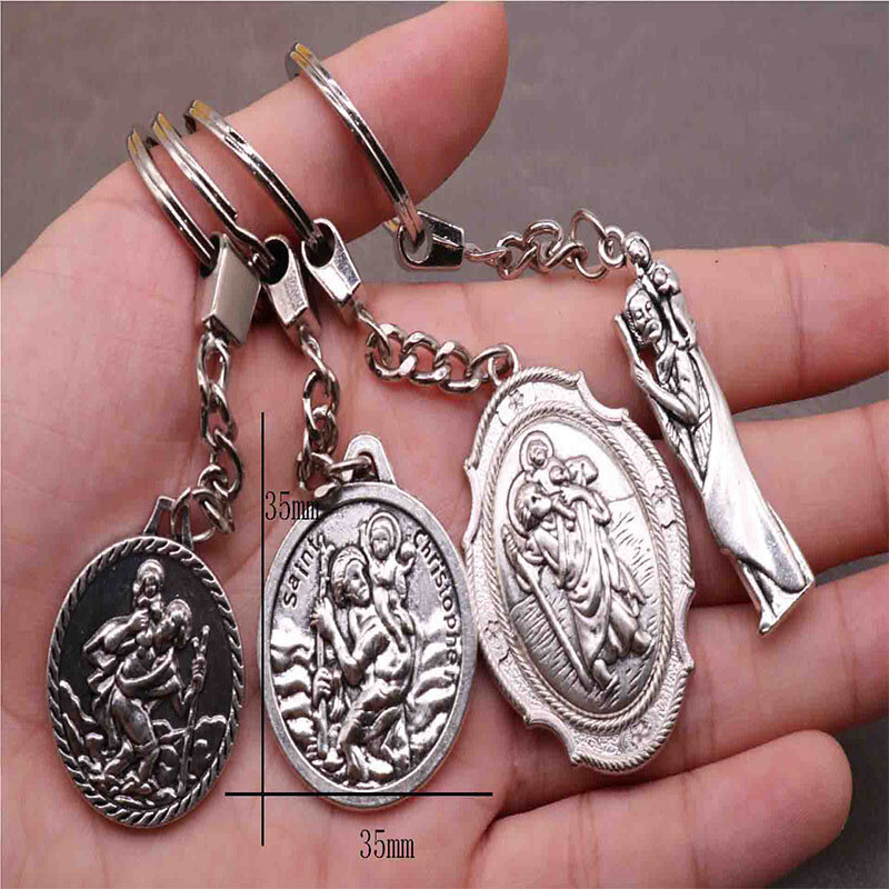 New quyến rũ cổ điển St. Christopher móc chìa khóa, Chúa Giêsu Thánh Giá chìa khóa xe keychain, túi xách, quà tặng Giáng Sinh lưu niệm