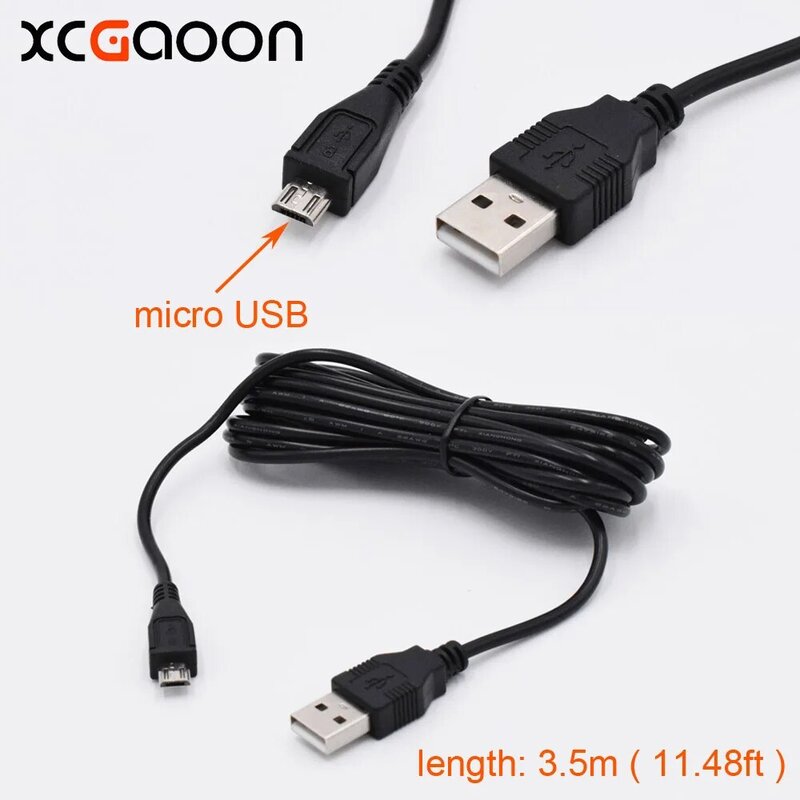 XCGaoon Car Charging Curved micro USB Cable for Car DVR Camera Video Recorder / GPS / PAD / Mobile, Cable lengh 3.5m ( 11.48ft )