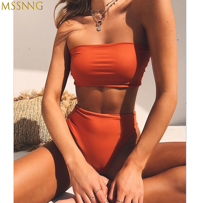 MSSNNG bandażowy strój kąpielowy Bikini kobiet strój kąpielowy wysokiej talii Bikini ustawić 2019 strój kąpielowy Push Up Maillot De Bain Femme stroje kąpielowe