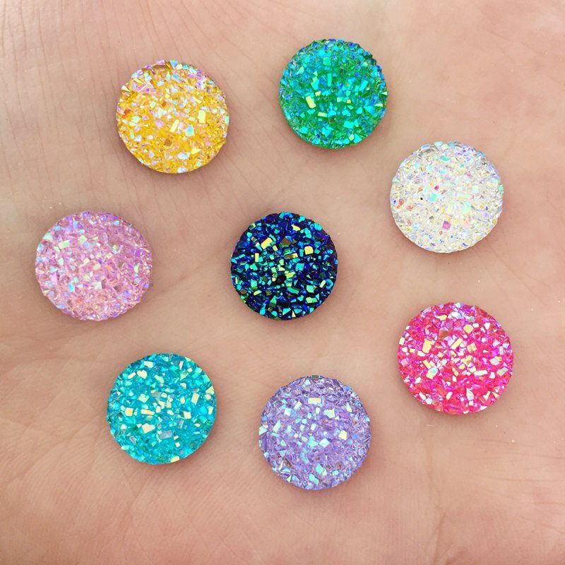 HOT 40PCS 12mm Random mixed of mineral surface flatback ROUND resin DIY craft buttons D67A