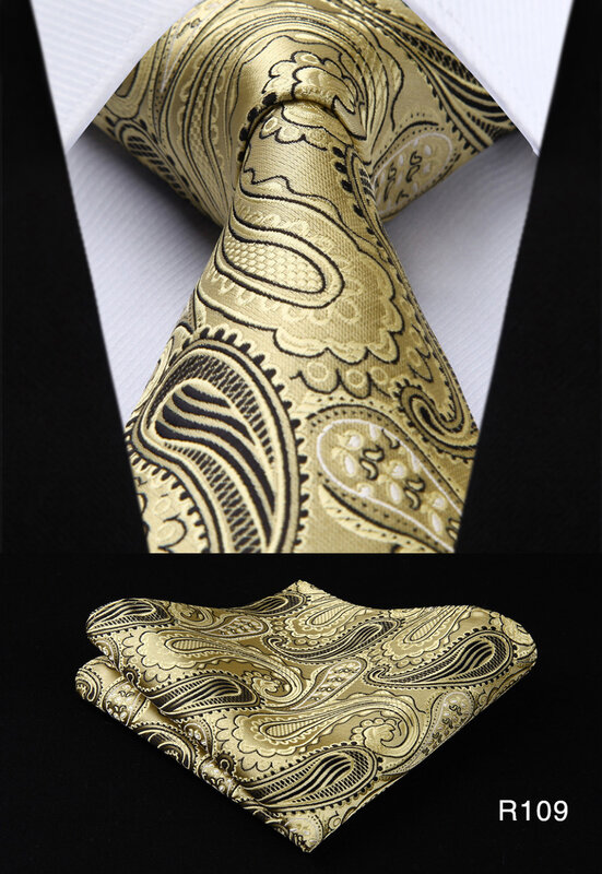 Men PaisleyTie Pocket Square Classic Party Wedding Fashion flower 3.4"Silk Woven Business Necktie Handkerchief Set#RF3
