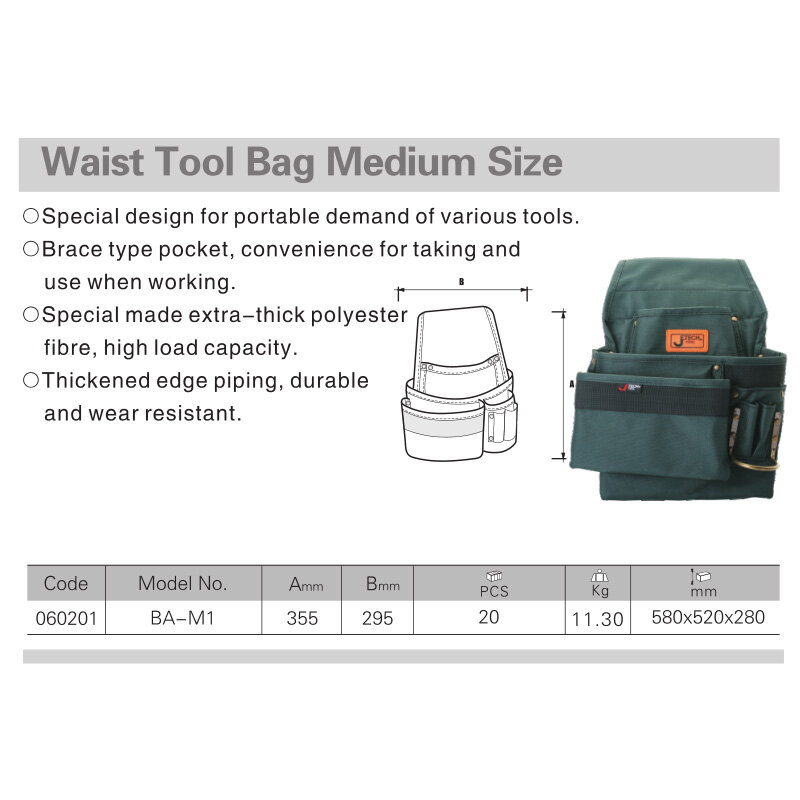Jetech bolsa de ferramentas à prova d'água, durável, tamanho médio, cintura, cinto, bolsa, chave de fenda, suporte de estrutura