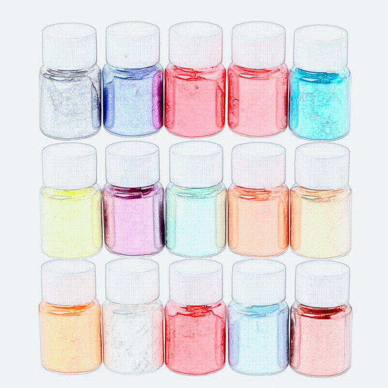 15 ชิ้น/เซ็ต Mica ผงอีพ็อกซี่เรซิ่น Dye Pearl Pigment Natural Mica Mineral Powder อุปกรณ์เสริม DIY เครื่องประดับทำเครื่องมือ