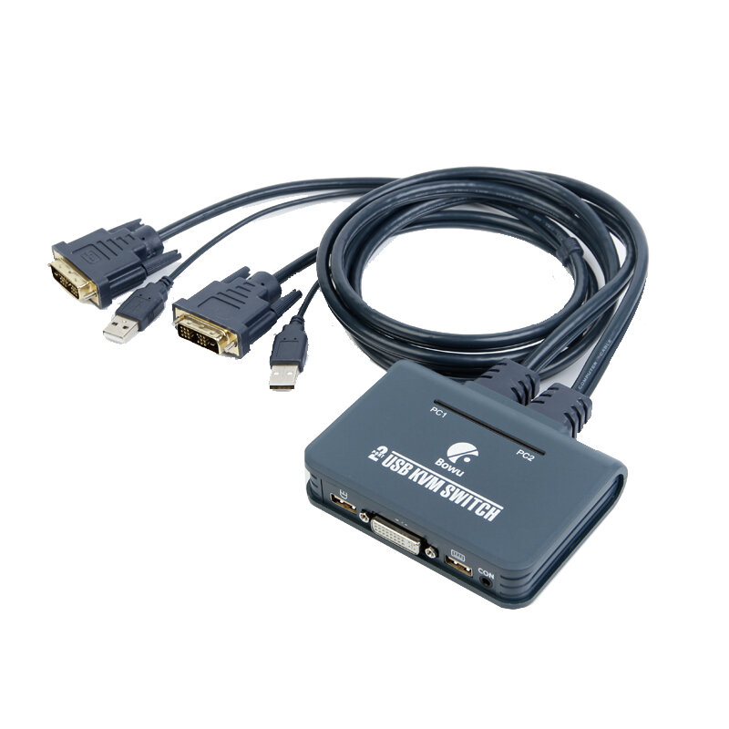 Commutateur DVI avec commande filaire, commutateur KVM, partage d'écran d'ordinateur HD, 2 en 1, USB, souris et clavier