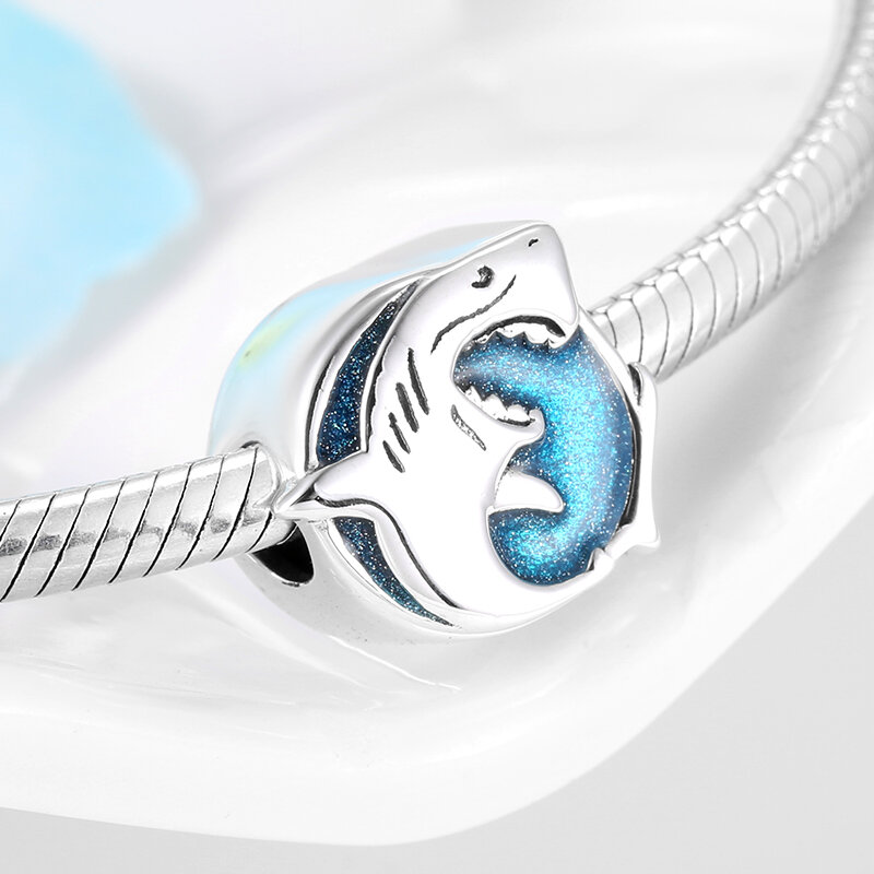 Hot 925 Sterling Silver Blue ocean country with shark Charms beads Fit Original Pandora Charm Bracelet female Jewelry making